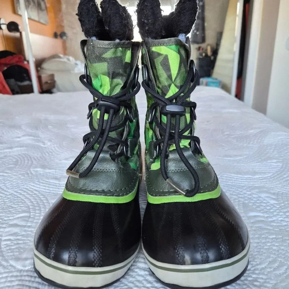 VGUC Sorel Yoot Pac Boots Black Green Boot Sz 5 Waterproof Winter